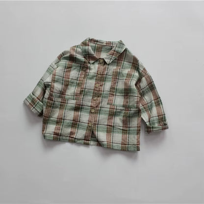 New Spring Autumn Baby Boys Plaid Shirts Korean Style Loose Casual Kids Shirts Children Clothes Tops