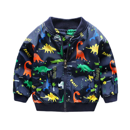 80-130Cm O-Neck Kids Boys Jacket Navy Green 2020 Spring Dinosaur Printing Children Clothes Girls Coat Outerwear