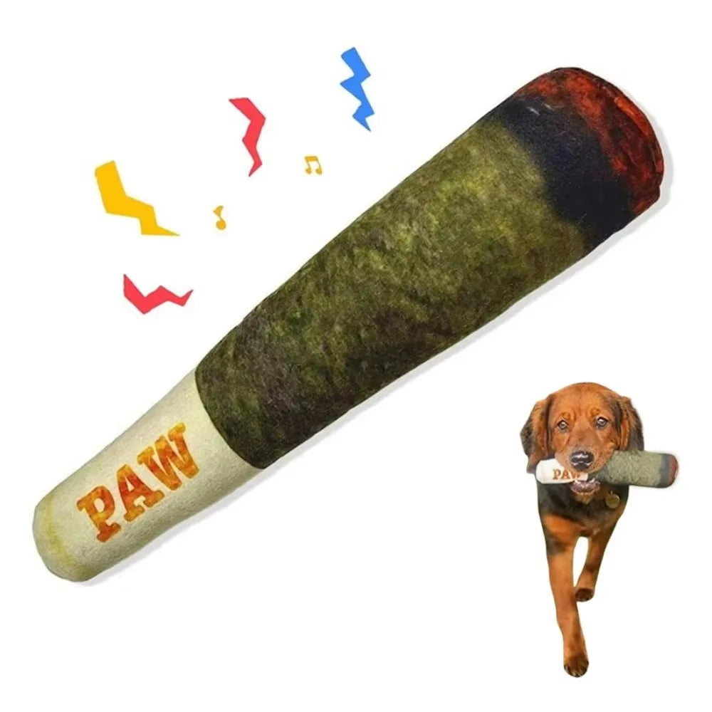 1Pc Funny Interactive Dog Toys - Cigar Design Plush Squeaky Pet Toys Grinding Teeth Creative Chew Toy for Small Medium Dog