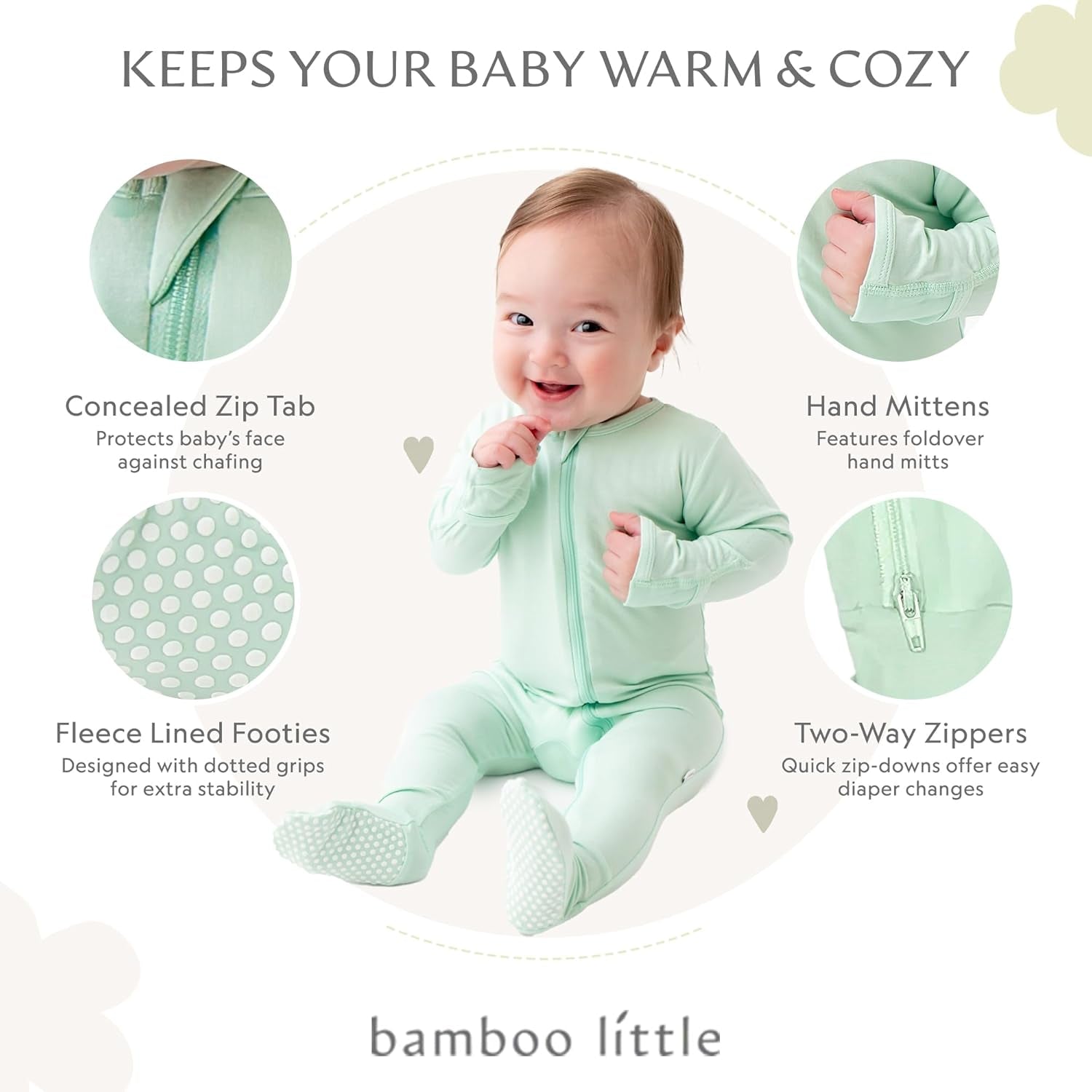 Soft Baby Bamboo Viscose Footie Pajamas, Zipper Closure, 0-24 Months