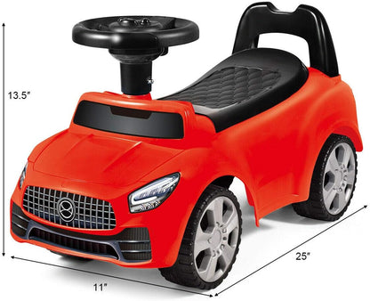 Kids Push and Ride Racer, 3-In-1 Ride on Push Car W/Steering Wheels, Horn, Music, under Seat Storage, Foot-To-Floor Sliding Car Pushing Cart for Toddler, Gift Toy for Boys & Girls(Red)