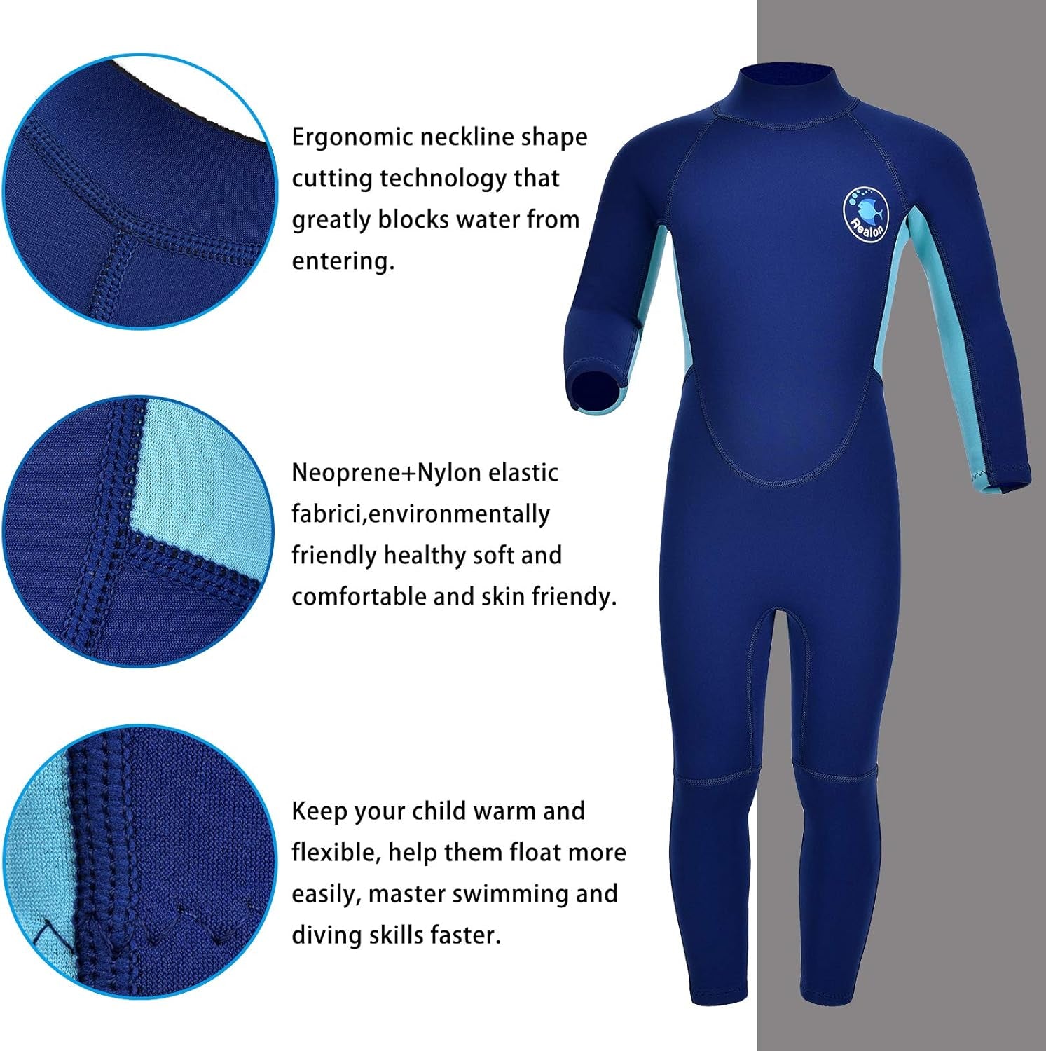 Kids Wetsuit for Girls Boys Toddler and Youth 3Mm Neoprene Child Full Wet Suits Warm in Cold Water Thermal Swimsuit Back Zip for Swimming Diving Jet Skiing Surfing