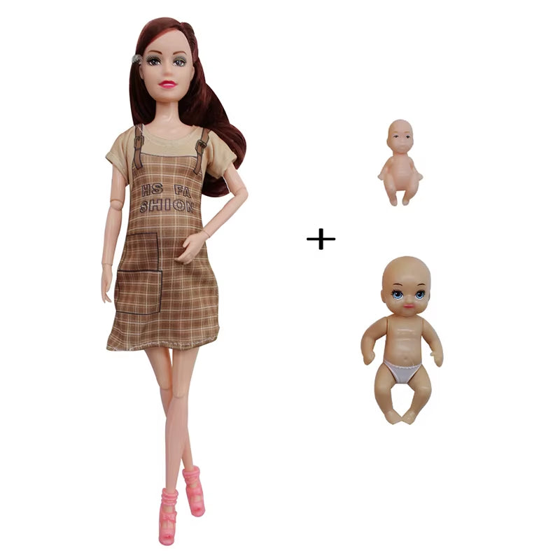 Educational Toy Pregnant Dolls for Children with Two Babies and Random Shoes Accessories Fashion Clothes Gift for Girl Games