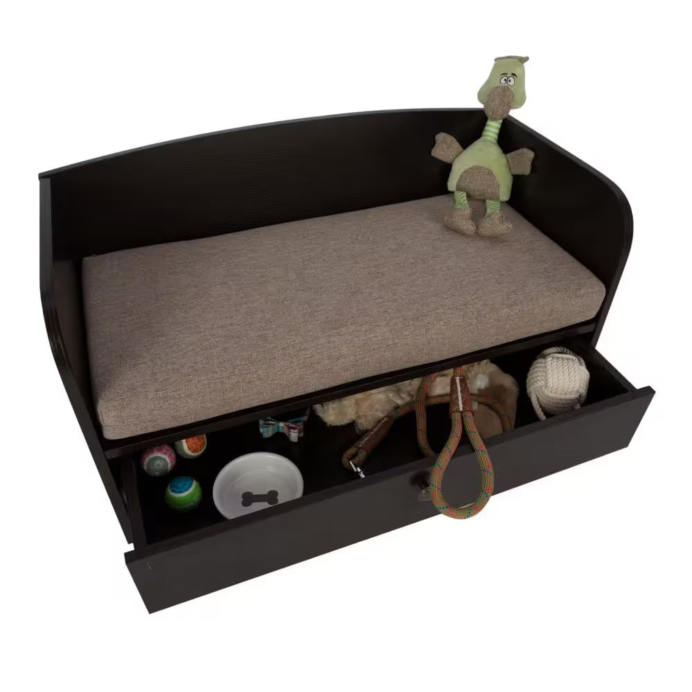 31.5 In. W Pet Toy Storage Pull-Out Drawer with Sofa Bed, Espresso Melamine Finish and Sand Brown Removable Cushion