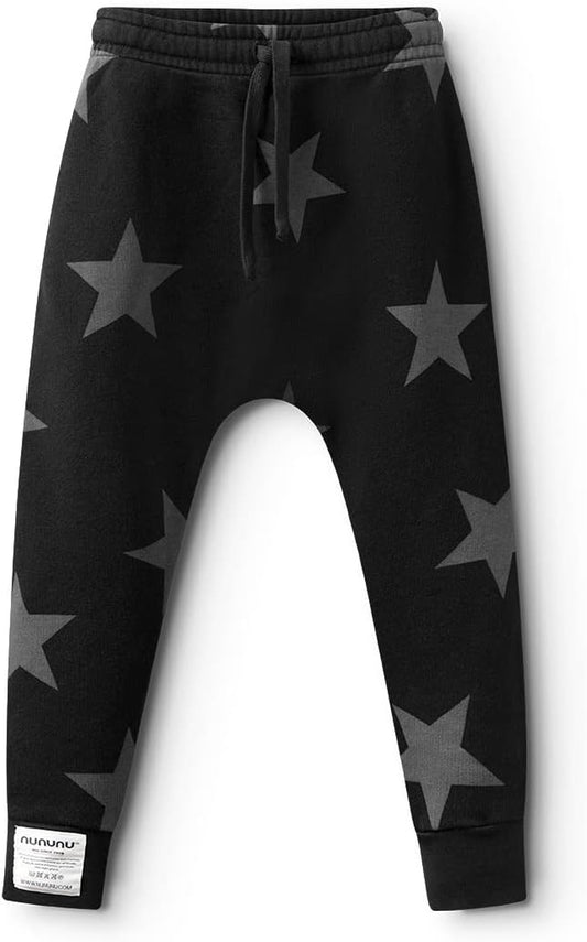 Babies Baggy Pants, Unisex Boys and Girls Harem Sweatpants, 100% Cotton, Black - Stars, 0-6 Months