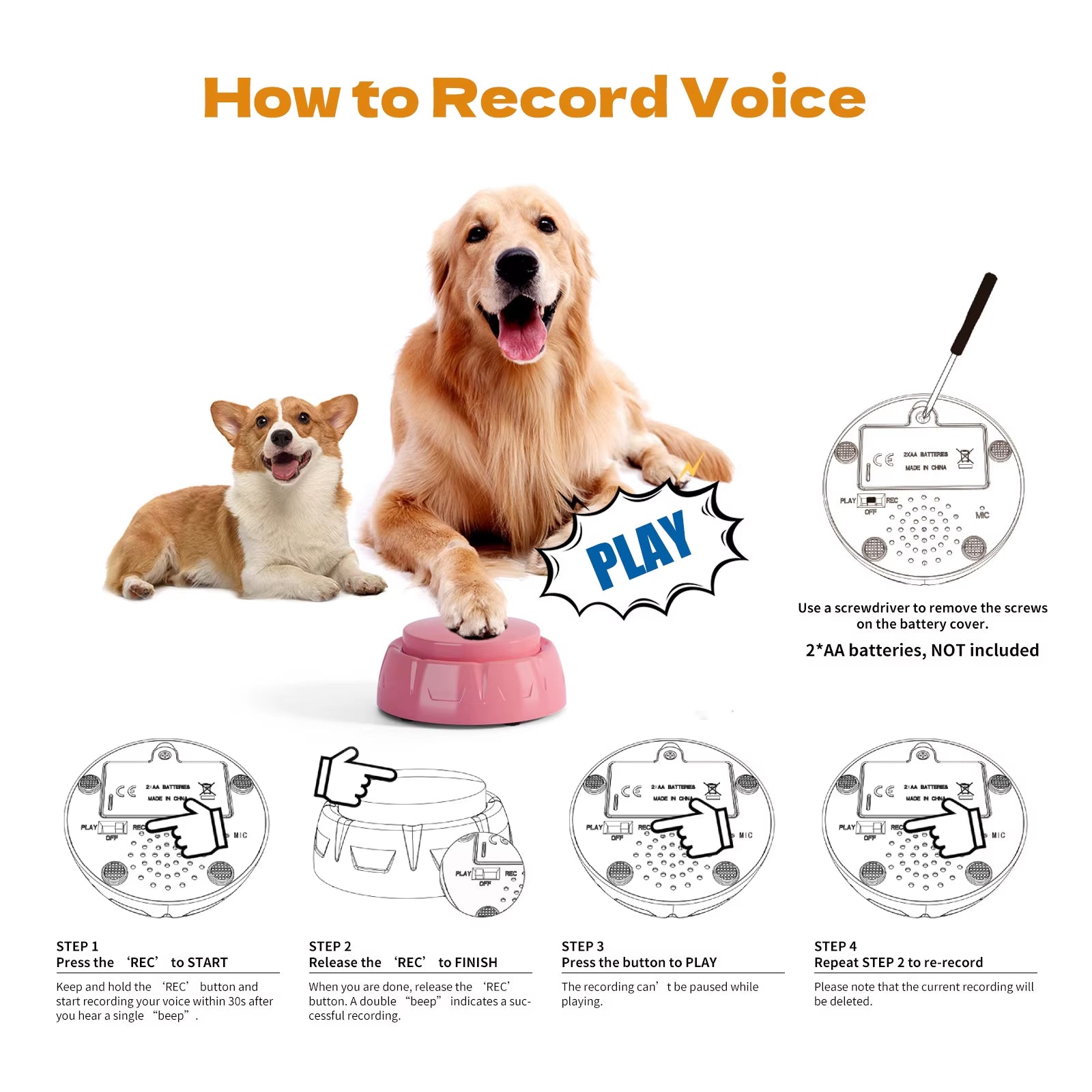 6 Pack Set Recordable Dog Training Button Pet Communication Toys Dog Talking Buttons Dog Interactive Toys