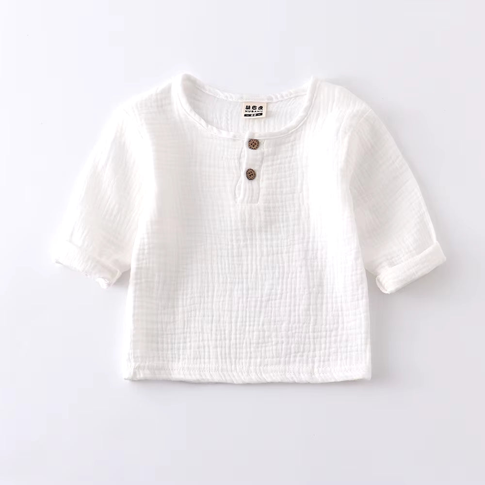 Children T Shirts Fashion Linen Pleated Boys T Shirt Children T-Shirt 2025 Summer Baby Boys Girls T-Shirt Children Clothes Kids