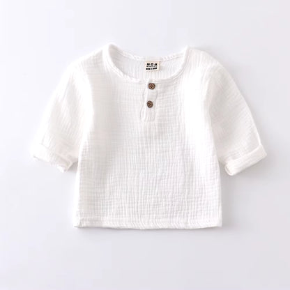 Children T Shirts Fashion Linen Pleated Boys T Shirt Children T-Shirt 2025 Summer Baby Boys Girls T-Shirt Children Clothes Kids