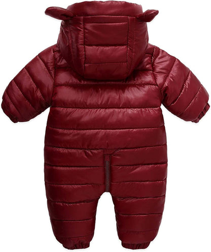 Toddler Boys Girls Candy Cute Bear Jumpsuit Cotton Snow Suits for Babies Baby Winter Coat Extra Long Zipper Outfit Suit Red Wine for 18-24 Months (M6)