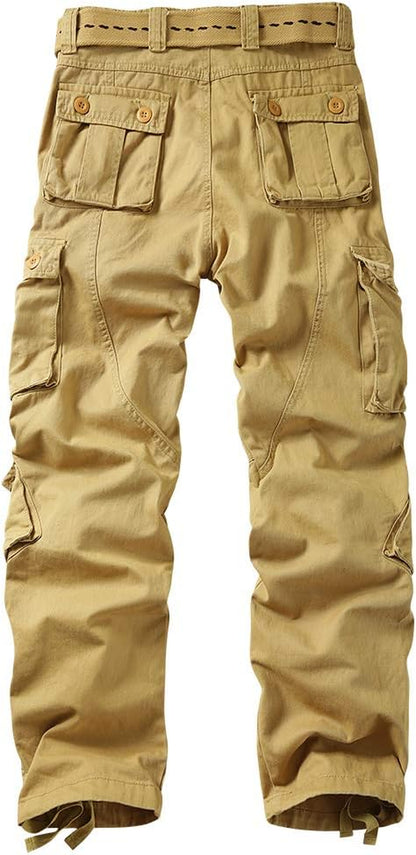 Men'S Relaxed Fit Cargo Pants Outdoor Hiking Pants Cotton Casual Pants Work Pants with Pockets Lightweight Khaki