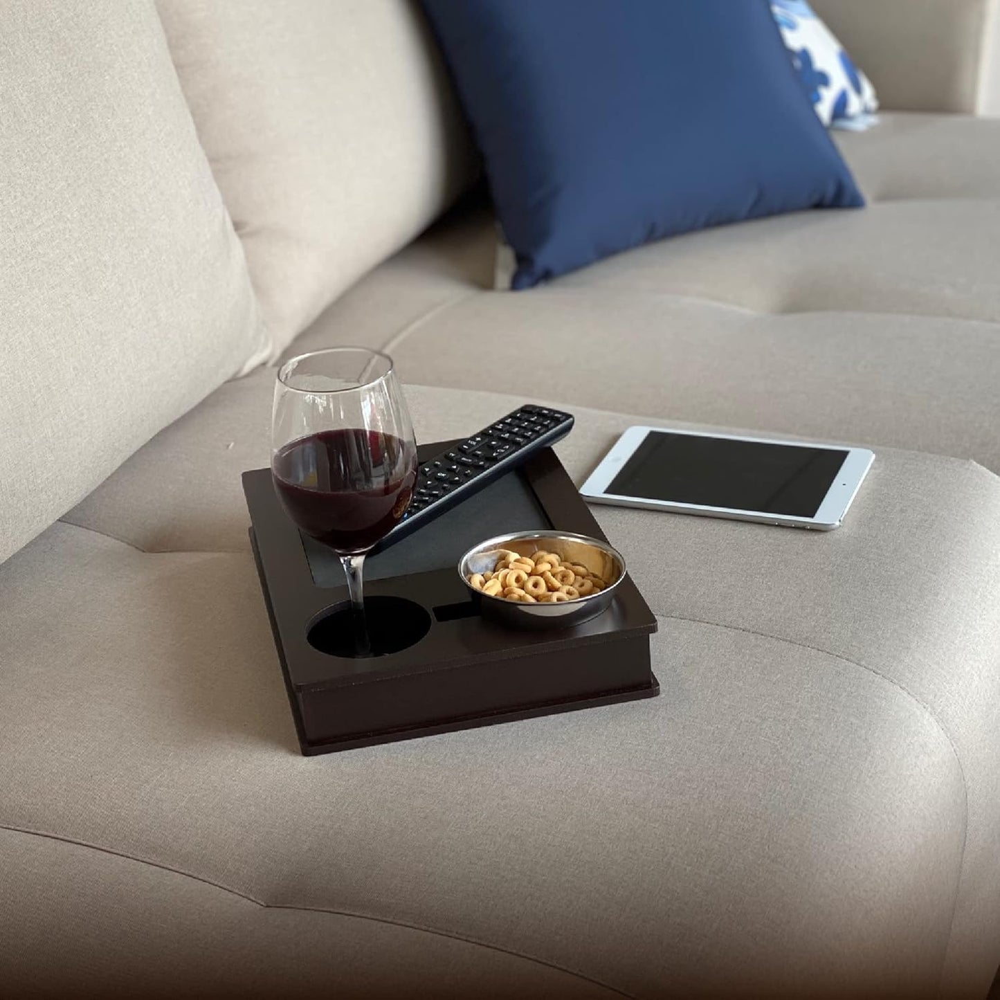 Sofa, Couch, Bed, TV and Lap Tray Table for Eating with EVA Base and 2 Cup Holders. Remote Control and Cellphone Holder. Arm Rest Organizer. (Brown/Tobacco)