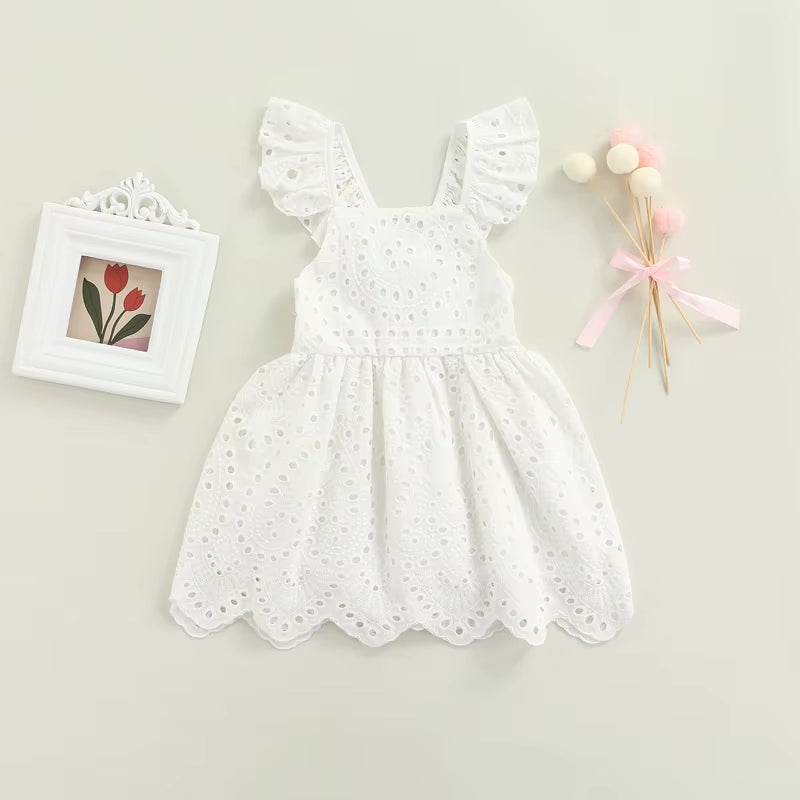 1-5Y Summer Kids Birthday Dresses for Girls Princess Ruffles Hollow Outfits Sleeveless Children Clothes Girls Dress Casual Wear