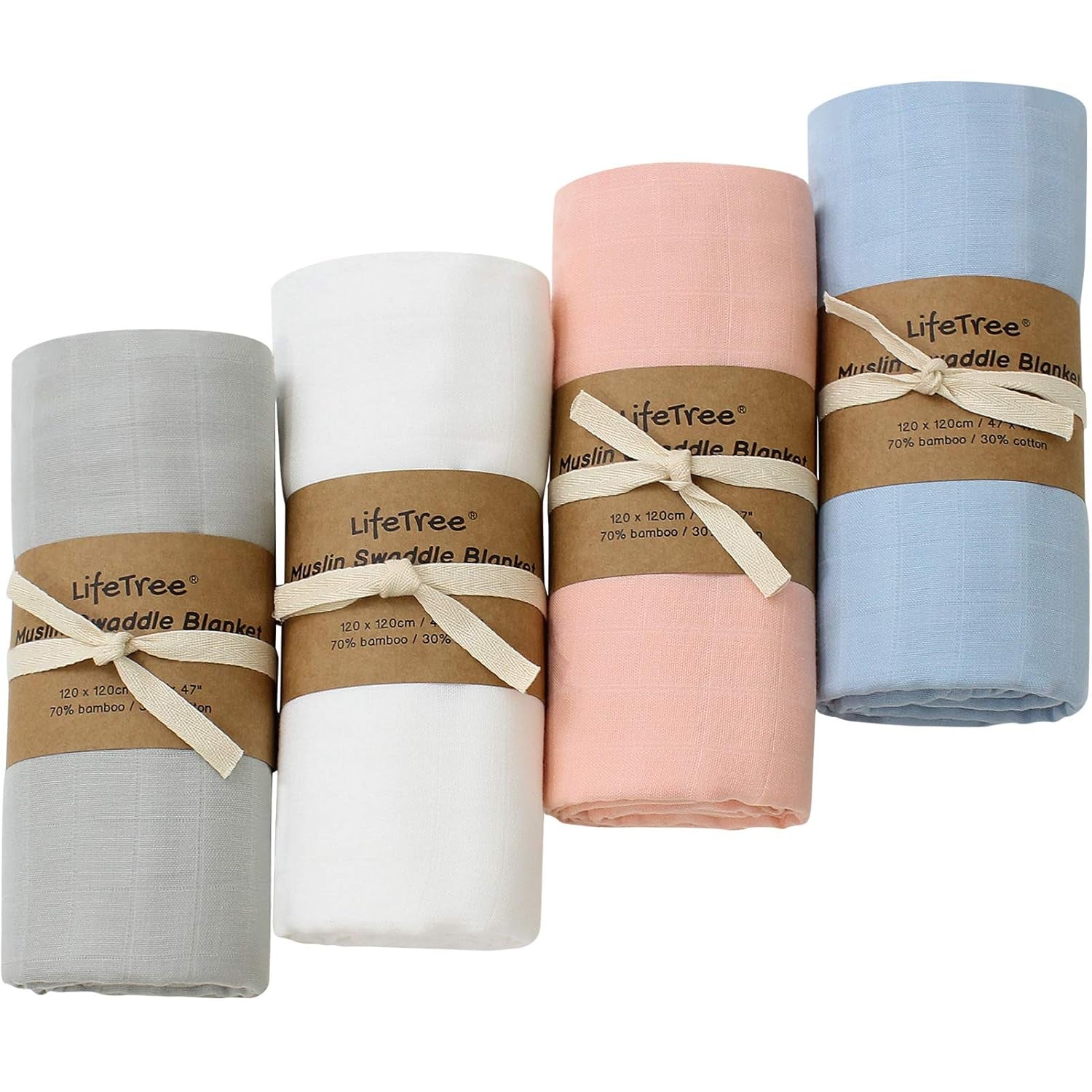 Baby Swaddle Blankets for Boys & Girls, 4 Pack Soft Muslin Swaddle Blankets Neutral