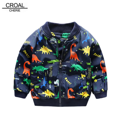 80-130Cm O-Neck Kids Boys Jacket Navy Green 2020 Spring Dinosaur Printing Children Clothes Girls Coat Outerwear