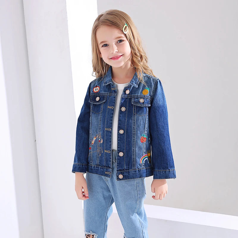 Girls Denim Coats New Fashion Kids Embroidery Cartoon Pattern Jacket Autumn Baby Coat Children Clothes 3 8 Years