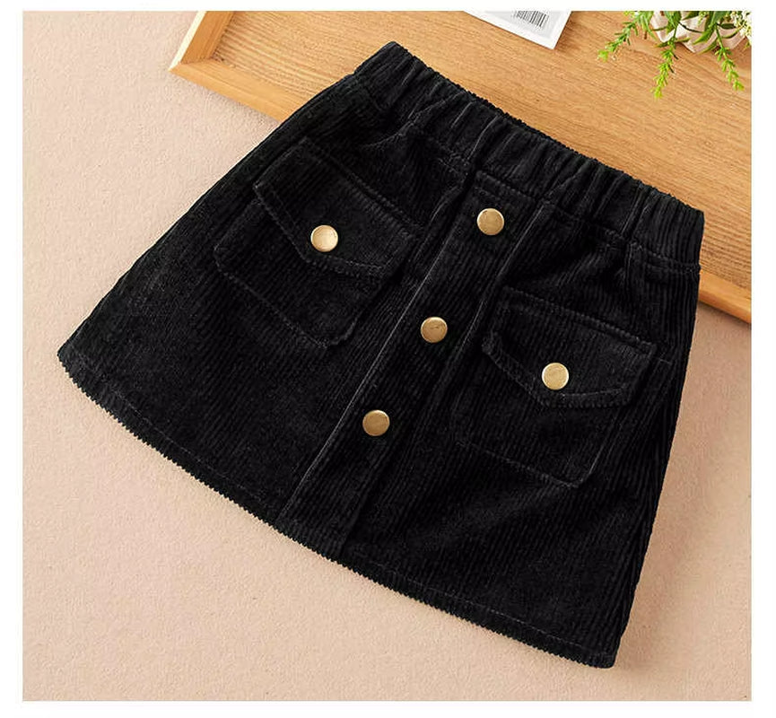 Fashion Kids Skirt School Girls Corduroy Skirt Button Design Pockets Korean Kids Clothes Teenager Children'S Clothes Girl Skirts