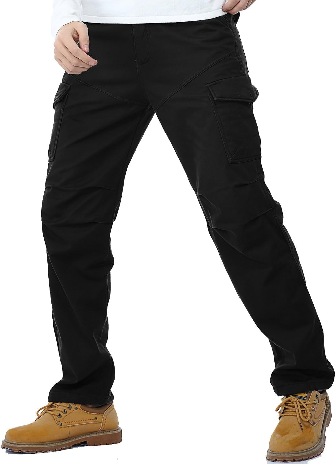 Winter Mens Cargo Pants Relaxed Fit Fleece Lined Work Pant