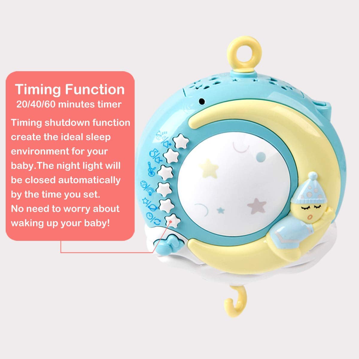 Baby Musical Mobile Crib with Music and Lights, Timing Function, Projection, Take-Along Rattle and Music Box for Babies Boy Girl Toddler Sleep