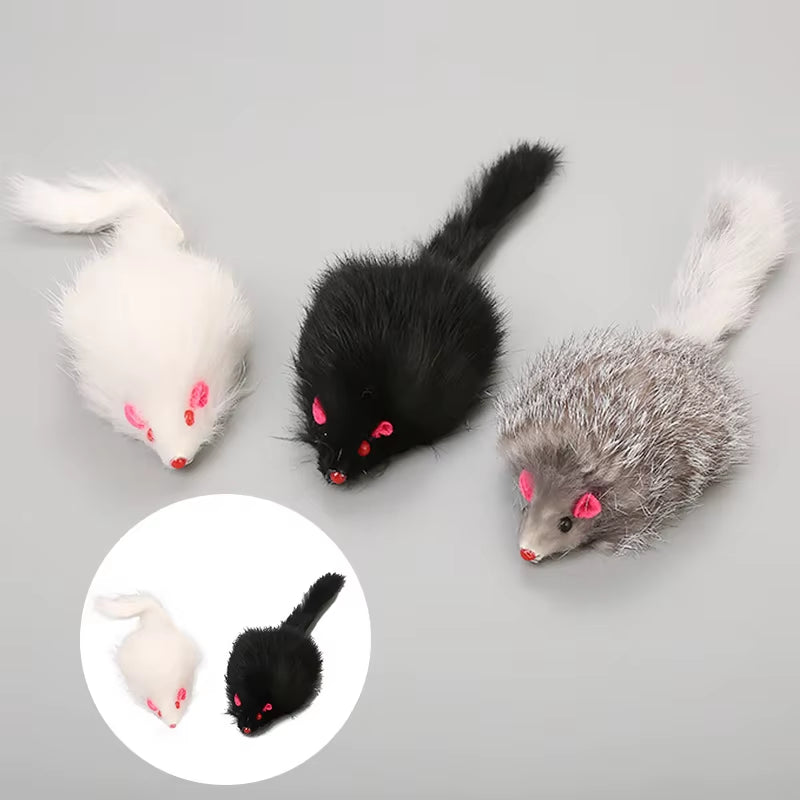 1Pcs False Mouse Cat Pet Toys Cat Long-Haired Tail Mice Mouse Toys Soft Rabbit Fur Furry Plush Cat Toy for Pet Cats Dogs