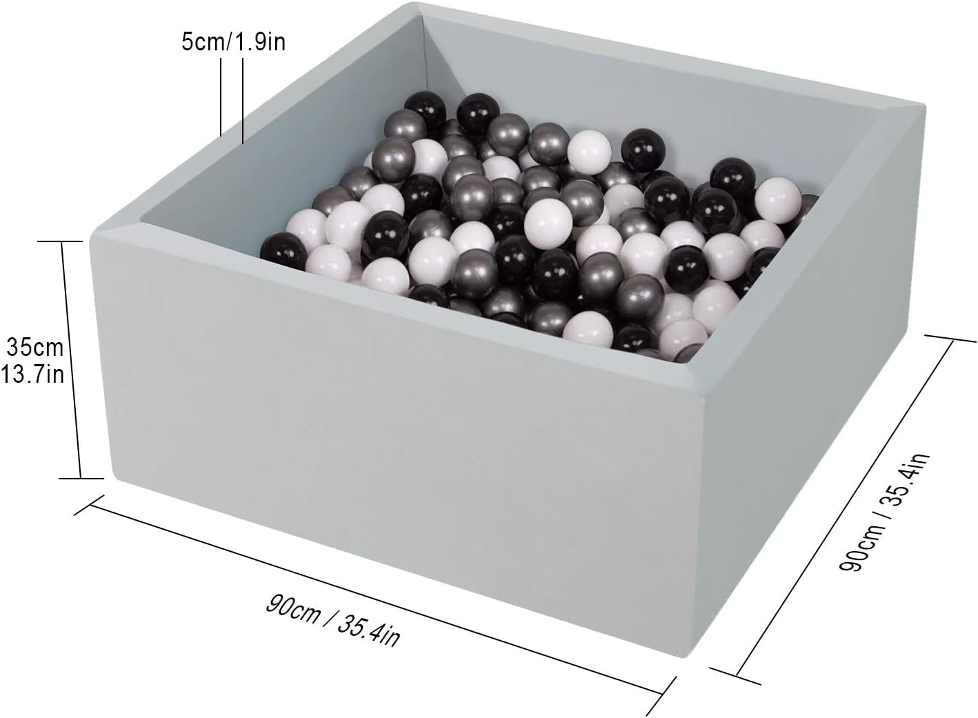 Ball Pit Kids Ball Pit Memory Foam Ball Pit Square Ball Pits for Toddlers Babies Ball Pit Balls NOT Included - Gray