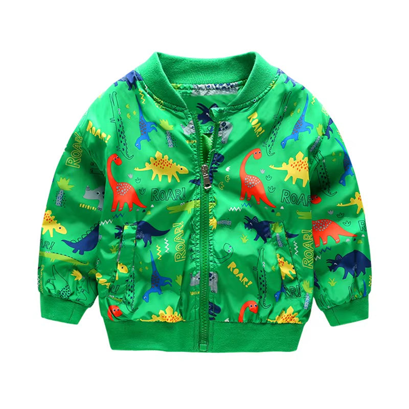 80-130Cm O-Neck Kids Boys Jacket Navy Green 2020 Spring Dinosaur Printing Children Clothes Girls Coat Outerwear