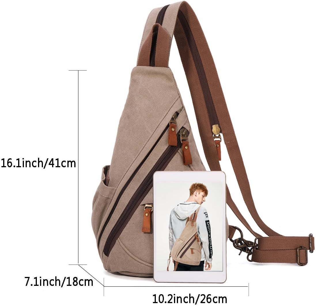 Canvas Sling Bag - Small Crossbody Backpack Shoulder Casual Daypack Rucksack for Men Women