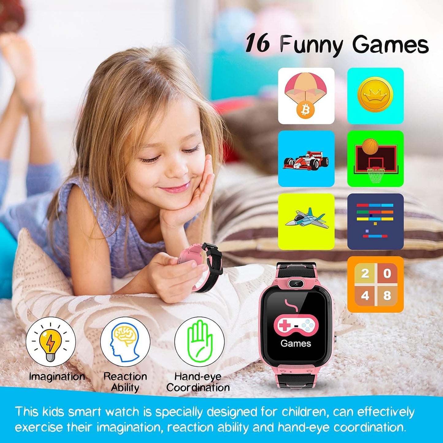 Smart Watch for Kids - Toys for 3-10 Year Old Girls Touchscreen Toddler Watch with Camera, 16 Games, Music Player, Kids Watches Electronics Educational Toys Birthday Gifts for Girls Ages 4 5 6 7 8 9