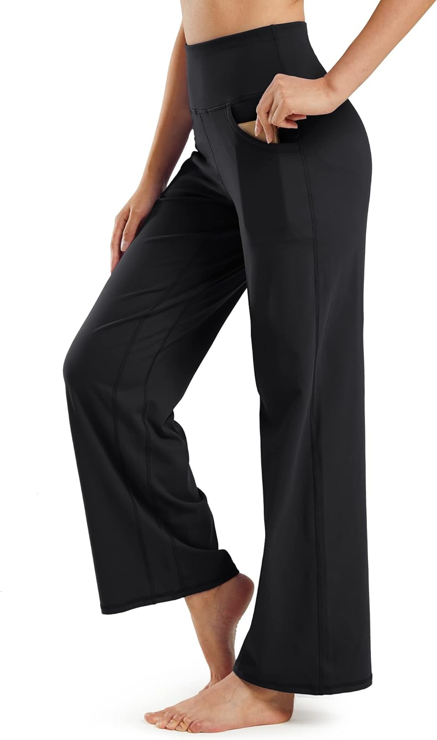 Wide Leg Pants Woman Yoga Pants with Pockets Stretch Loose Casual Lounge Sweatpants Petite/Regular/Tall