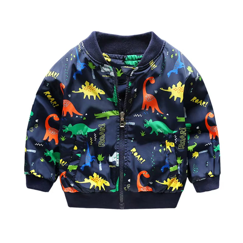 80-130Cm O-Neck Kids Boys Jacket Navy Green 2020 Spring Dinosaur Printing Children Clothes Girls Coat Outerwear