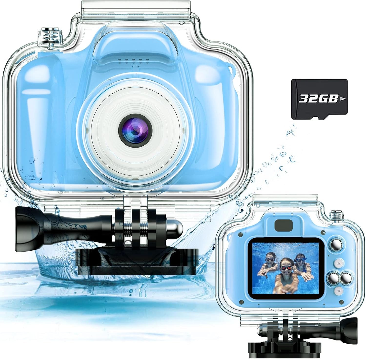 Kids Camera Waterproof for Kids Girls Age 3-8 Birthday Gifts 1080P Video Recorder Kids Digital Camera Toddler Toys for 3 4 5 6 7 8 Year Old Girls Boys Underwater Camera with 32GB SD Card(Blue)