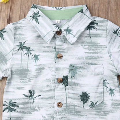 1-6Y Kids Boy Clothes Set Summer Short Sleeve Print Shirt Tops Shorts Pant Bottom 2PCS Beach Holiday Children Clothes