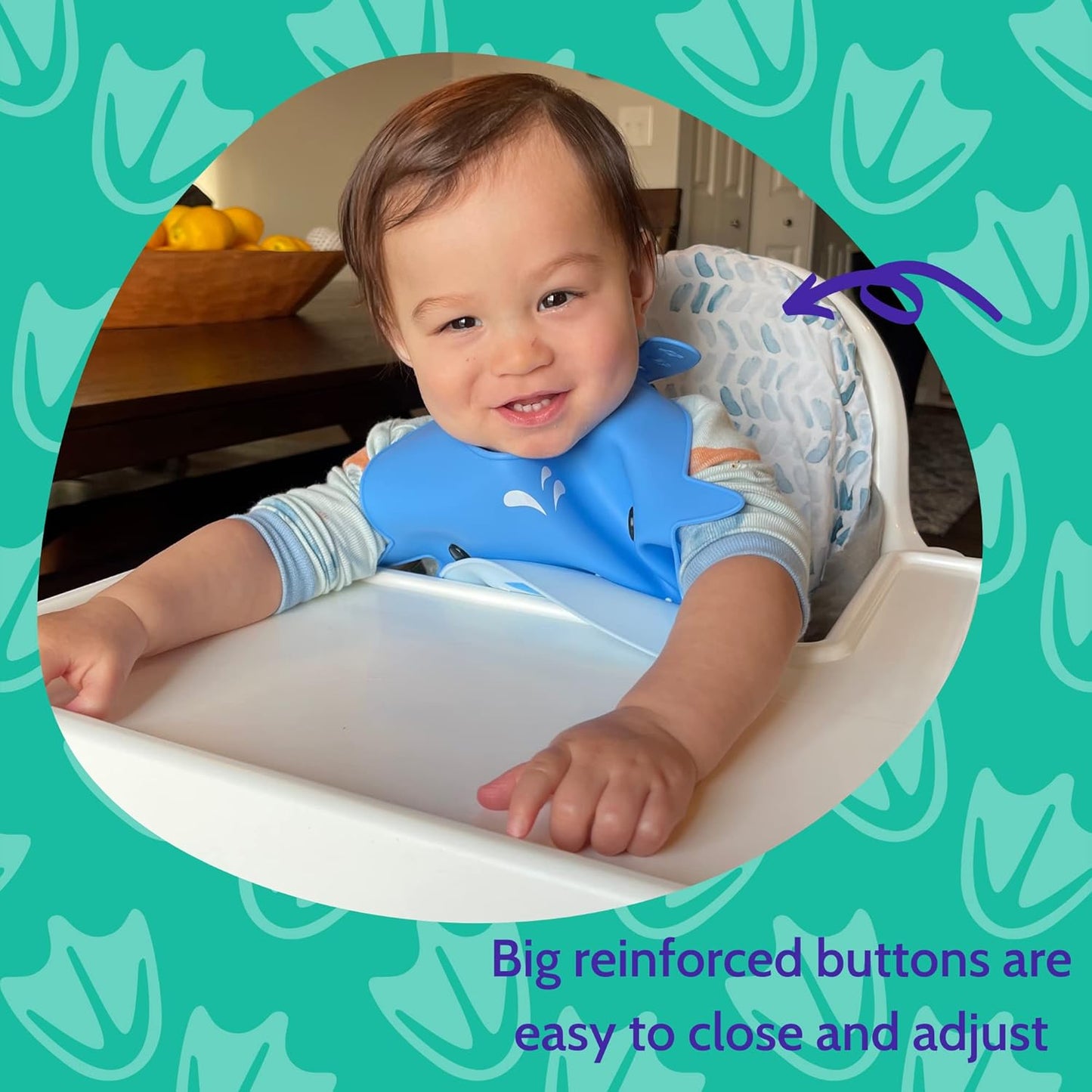 Silicone Animal Baby Bibs for Babies and Toddlers, Waterproof, Adjustable, Soft, Extra Wide Food Catcher Pocket (Baby Whale)