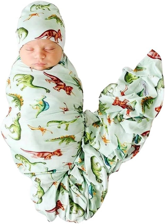 Baby Swaddle Blanket & Beanie - Matching Newborn Swaddle Set, Doubles as Receiving Blanket or Nursing Cover