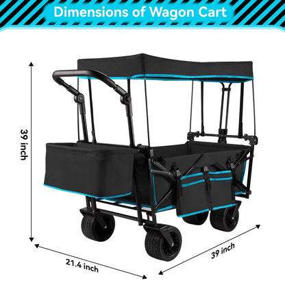 Collapsible Garden Wagon Cart with Removable Canopy Black