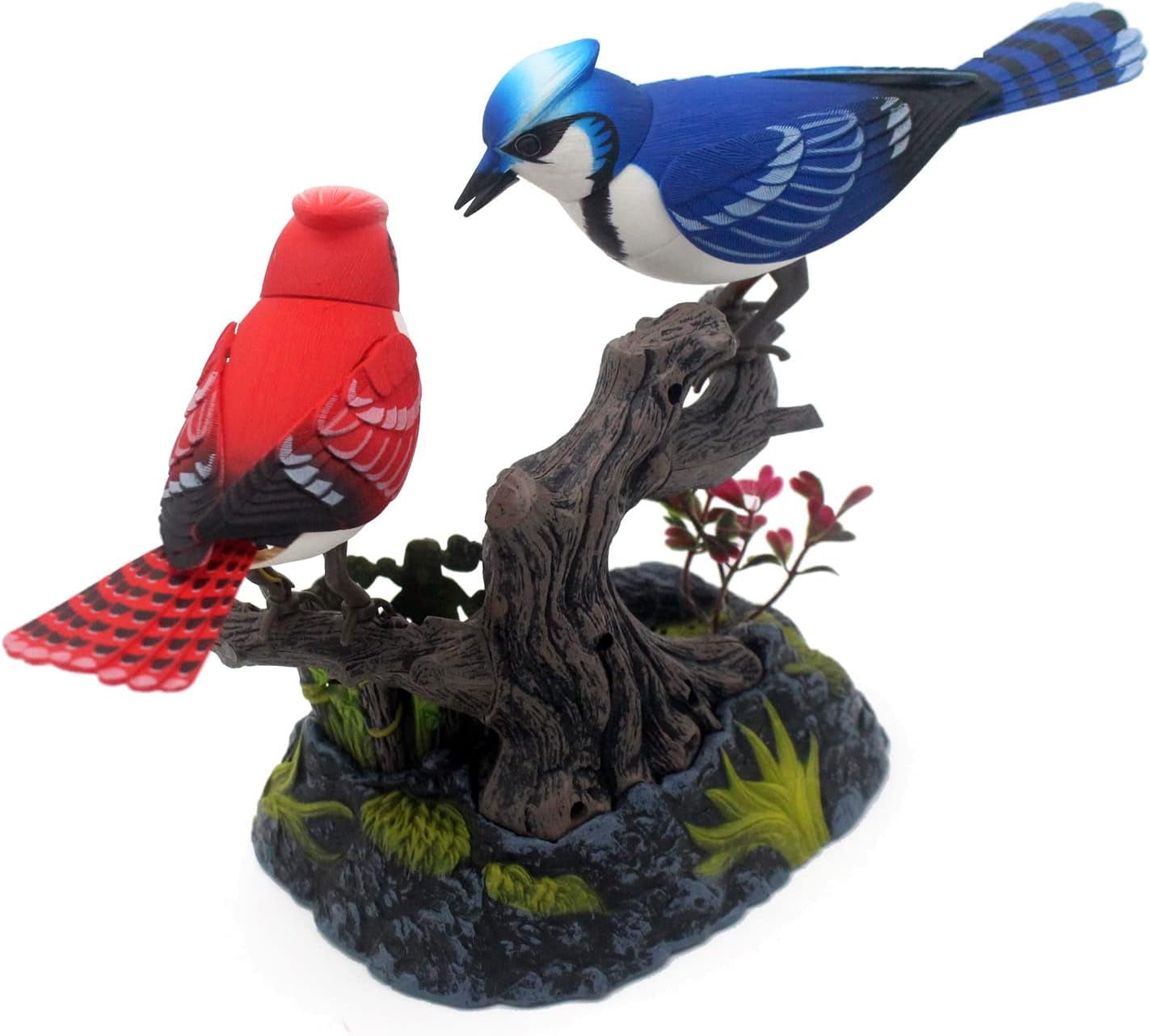 Simulation Electric Birds Toys Voice Controlled Electronic Animal Pets Realistic Pen Holders Office Home Decor Ornament Kids Birthday Gifts (Blue)