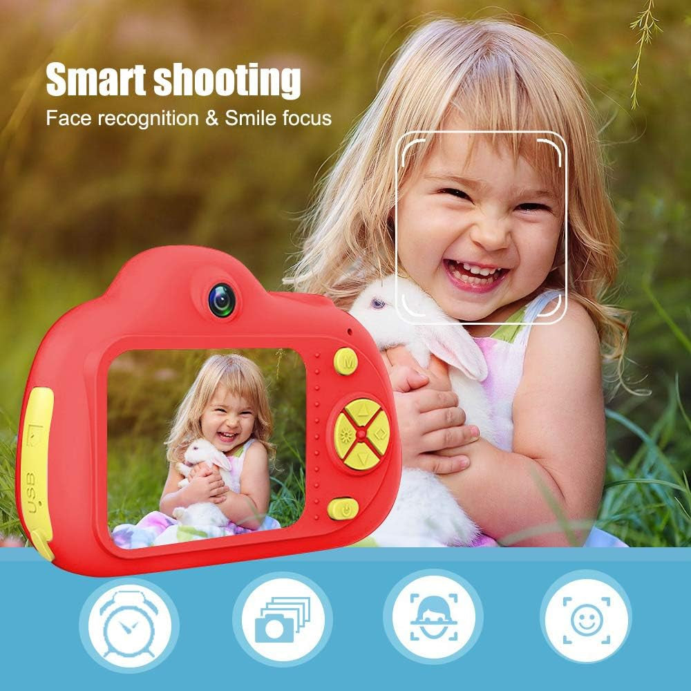 Kids Camera for 5-10 Year Old Girls,Compact Kids Camera with Carrying Case and 18 Million Pixelsl Dual Lens 2.0 Inch HD Screen with Mic,Red(32Gb TF Card Included)