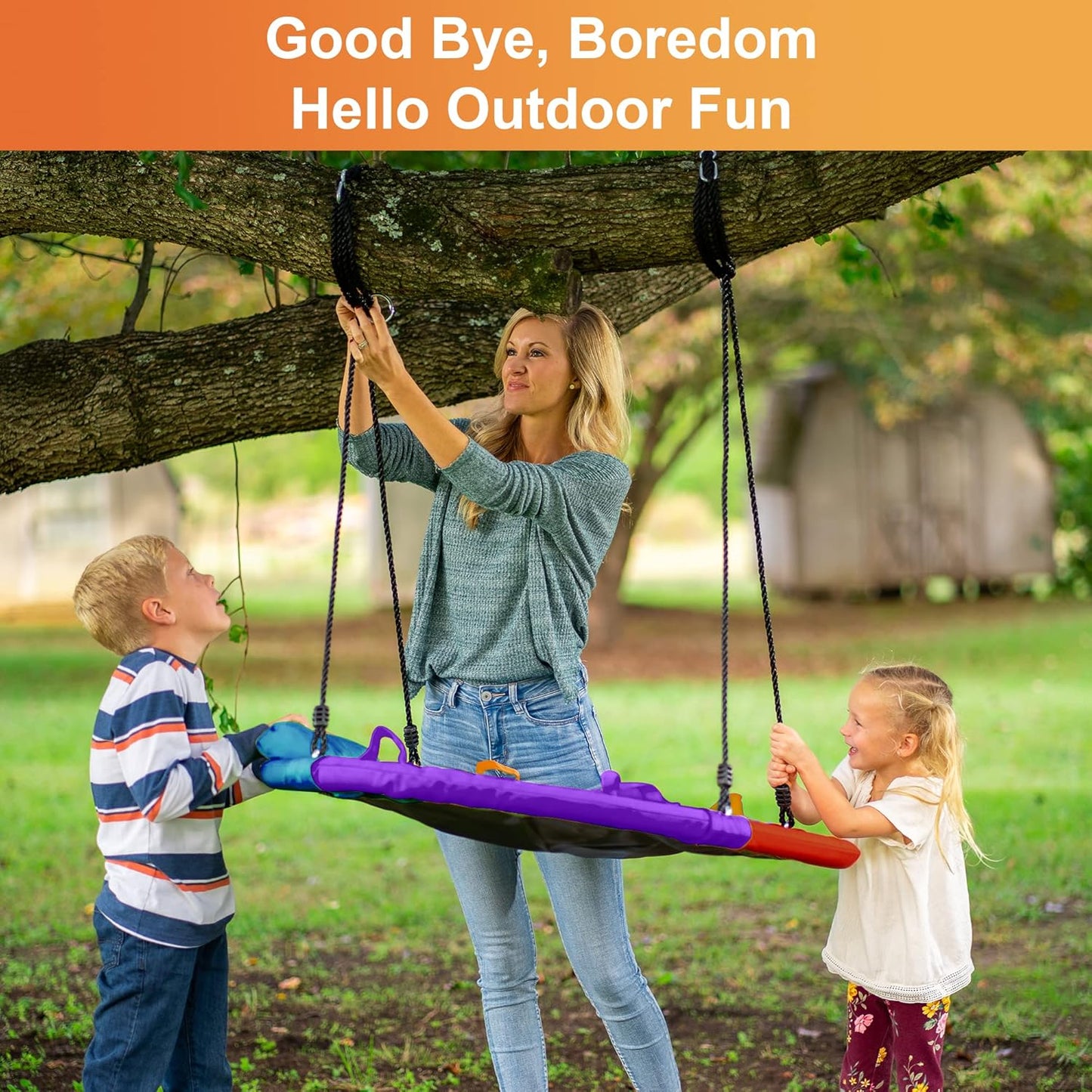 40 Inch 700Lb round Outdoor Tree Swing for Kids - Flying Saucer Swingset - Heavy Duty Disk Swings with Straps, Adjustable Ropes, Handles and Pillow - Large Circle Swing for Children