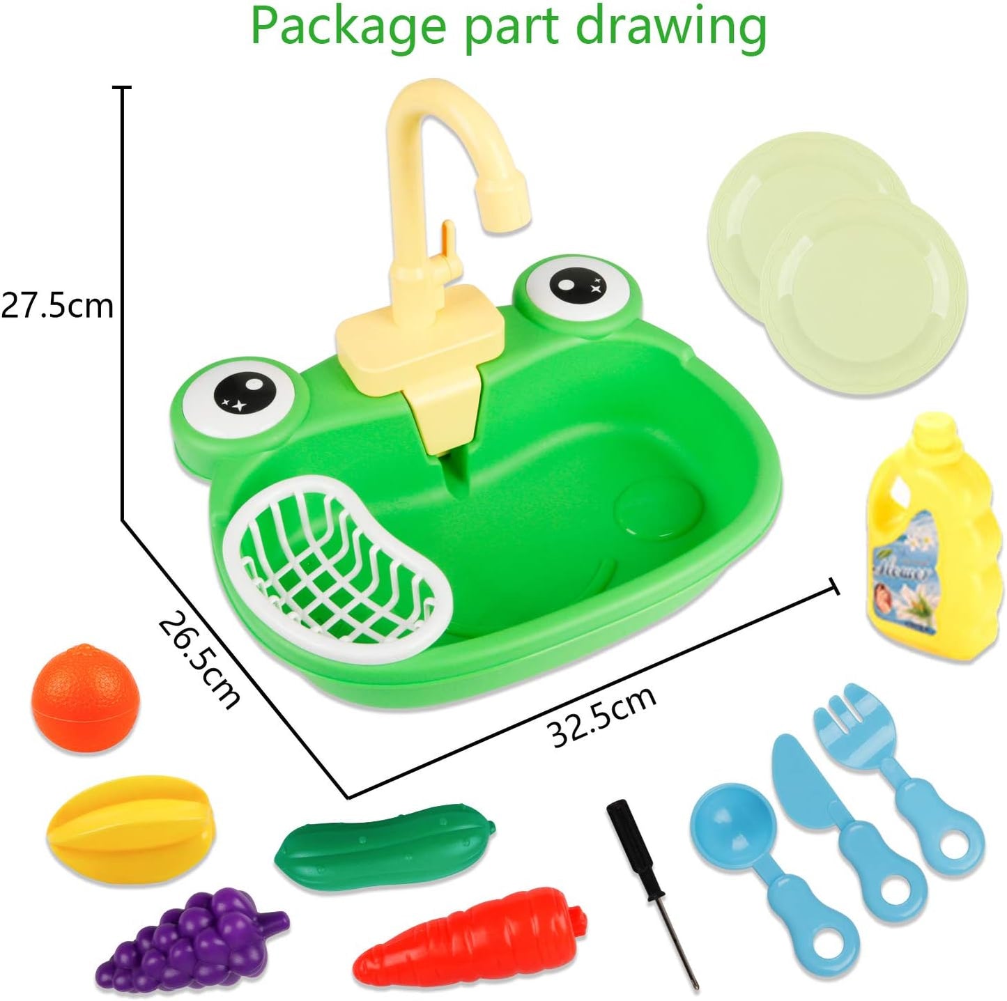 Play Kitchen Sink Toy, Water Toys for Kids with Electronic Dishwasher, Pretend Play Utensils Accessories and Play Cutting Food for Boys and Girls (Cute Frog)