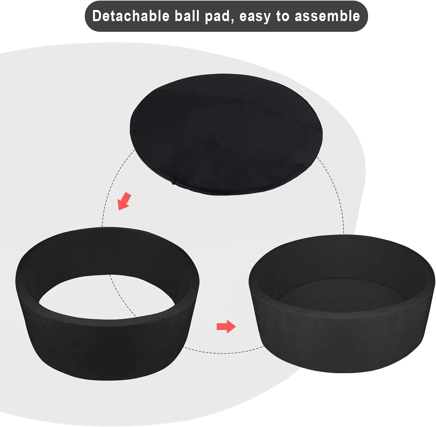 Extra Large Foam Ball Pit for Toddlers, 47X14 Inch Soft Baby Ball Pit with Washable Velvet Cover (Balls Not Included)- Black