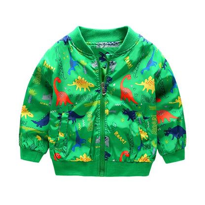 80-130Cm O-Neck Kids Boys Jacket Navy Green 2020 Spring Dinosaur Printing Children Clothes Girls Coat Outerwear