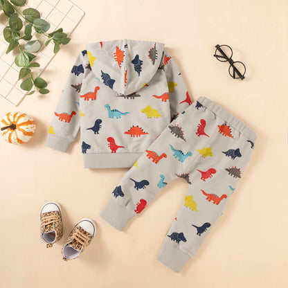 Newborn Baby Girls Boys Clothing Sets Dinosaur Print Hoodie Sweatshirt +Pants Winter Infant Outfits Tracksuit Children Clothes