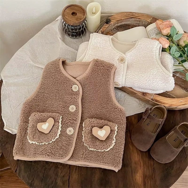 Sleeveless Children Vest Baby Girl Boy Plush Waistcoat Spring Autumn Kids Jacket Soft Children Clothes Thick Outerwear for Kids