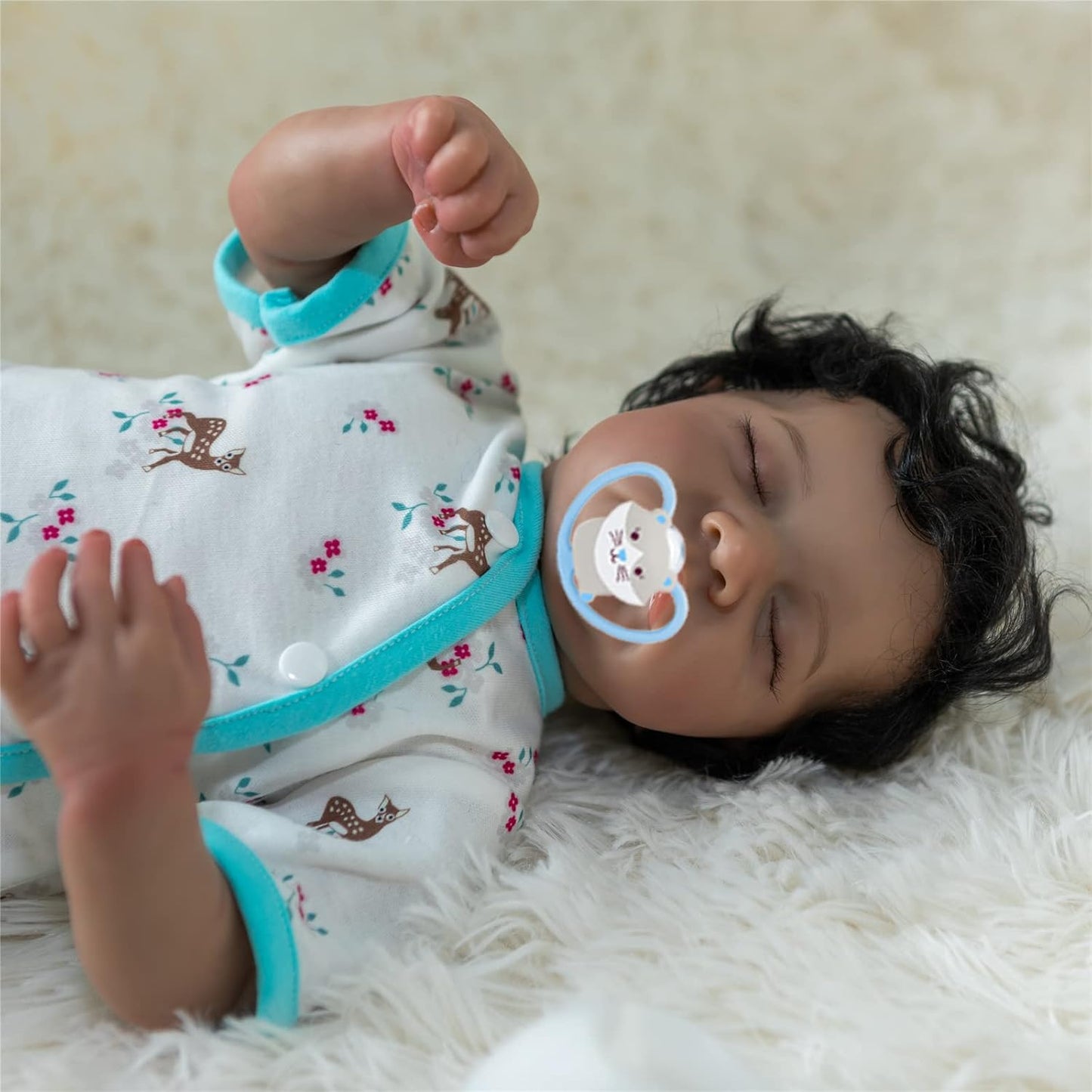 Realistic Sleeping Newborn Baby Doll Boy Silicone Doll African American 19 Inch Lifelike Reborn Baby Doll Biracial Looks Real Handmader Black Toddler Boy Birthday Presents with Accessories