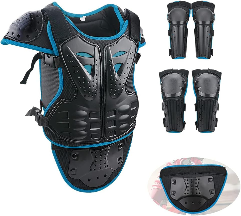 Kids Motorcycle Armor Suit Dirt Bike Gear -  Youth Motocross Riding Protector Red and Blue