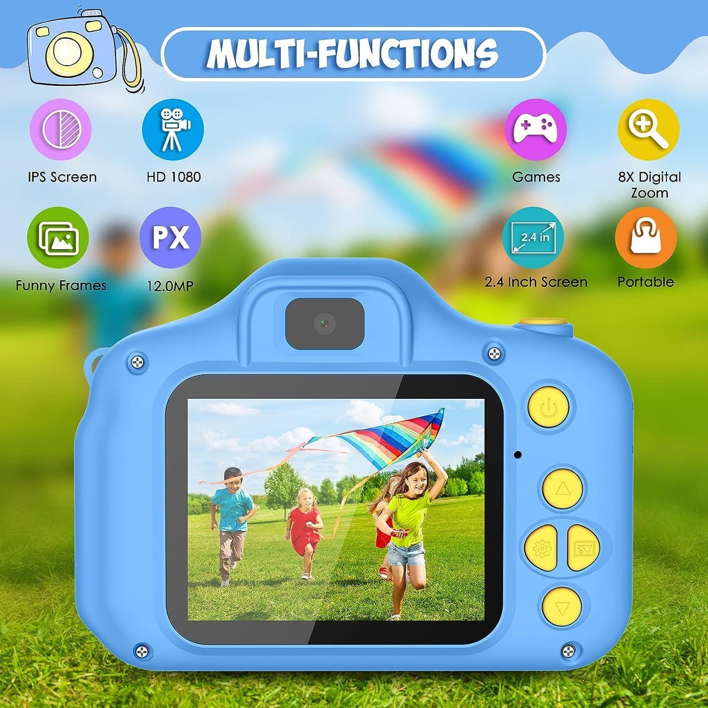 Kids Camera Toys Christmas Birthday Gifts for Boys and Girls Kids Toys 3-9 Year Old HD Digital Video Camera for Toddler 5 Puzzle Games with 32GB SD Card (Blue)