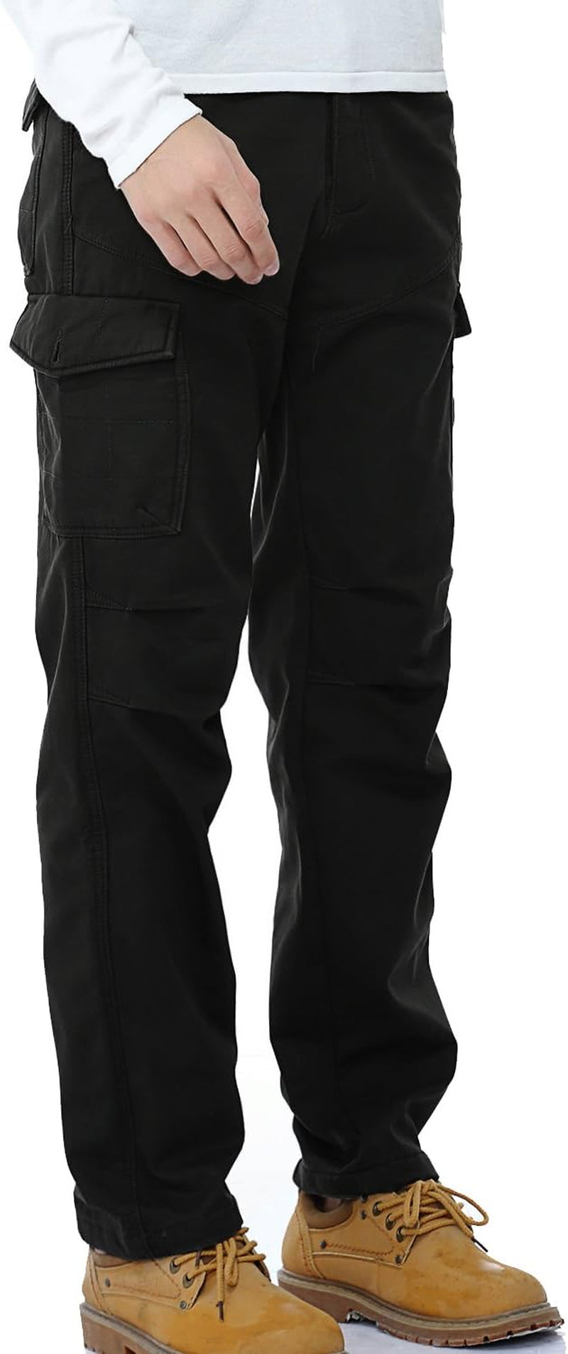 Winter Mens Cargo Pants Relaxed Fit Fleece Lined Work Pant