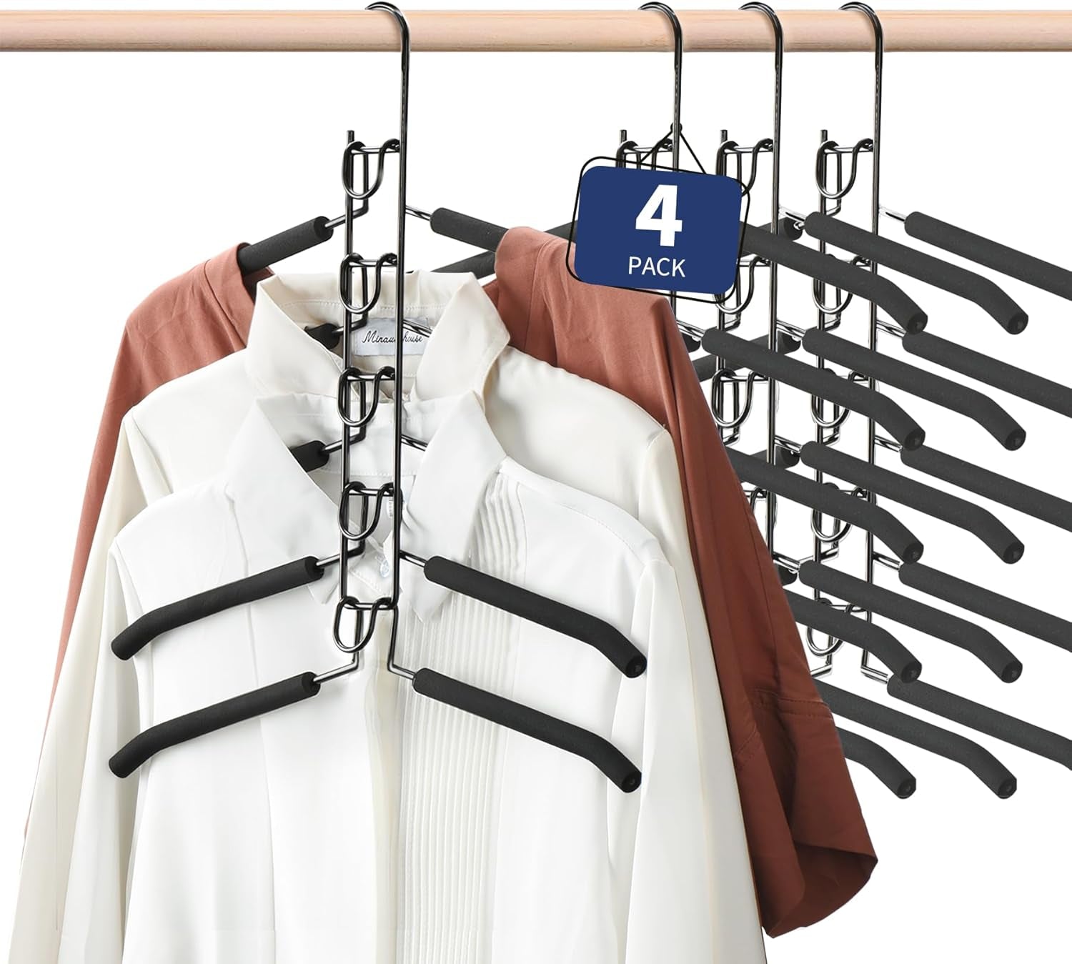 Space Saving Hangers 4 Pack, Durable Closet Organizers and Storage, Multi Layer Clothes Hangers, Premium Magic Hanger, Non-Slip Coat Hangers, Slim Wardrobe Closet Organizer Hanger Black