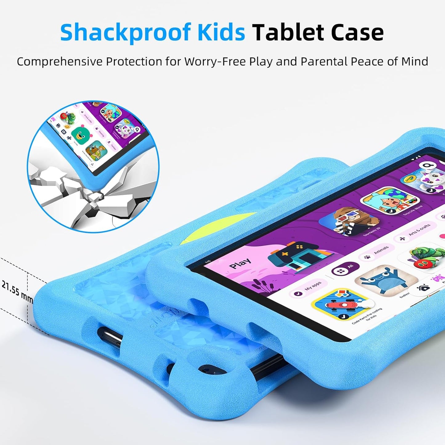 Kids Tablet for Kids 3-7: 10 Inch Android 14 8GB RAM 64GB ROM Toddler Tablet for Kids 8-12 with Bluetooth Wifi Parental Control, Dual Camera, GMS, Shockproof Case (Blue, 8G+64G)