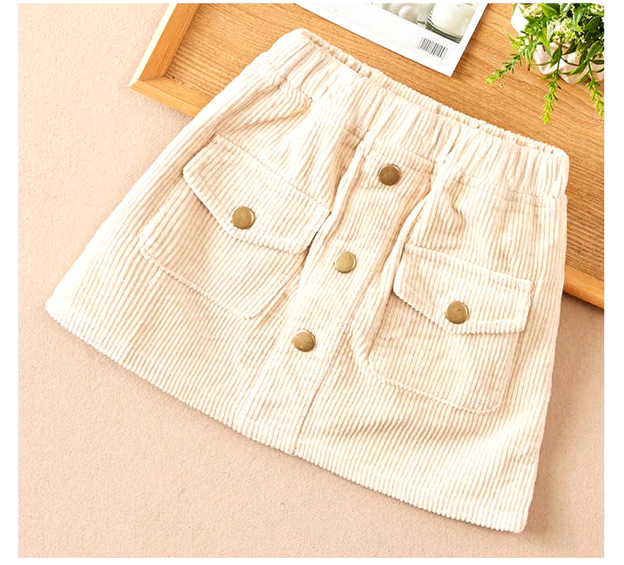 Fashion Kids Skirt School Girls Corduroy Skirt Button Design Pockets Korean Kids Clothes Teenager Children'S Clothes Girl Skirts