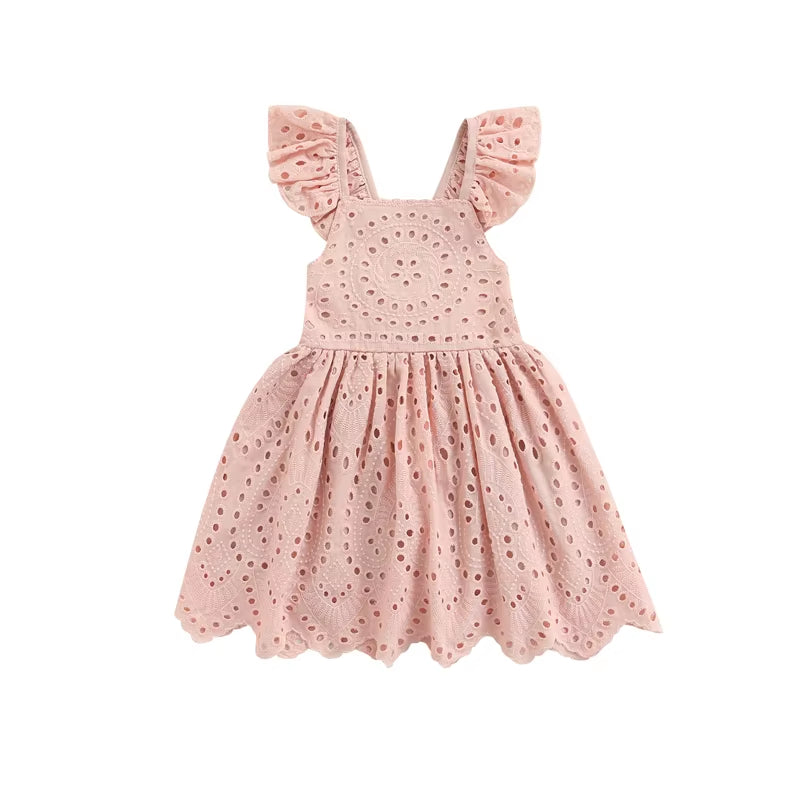 1-5Y Summer Kids Birthday Dresses for Girls Princess Ruffles Hollow Outfits Sleeveless Children Clothes Girls Dress Casual Wear